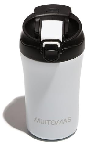 Muitomas, Taza térmica con tapa, taza térmica de café para bebidas calientes y frías, de acero, práctica y portátil, capacidad 350 ml, color blanco