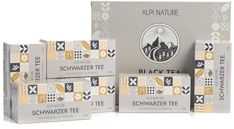 Alpi Nature Thé Noir de Alpi Nature, 120 Sachets de Thé Noir, 180g (6 Boîtes de 20 Sachets de 1.5g), Naturellement Caféiné