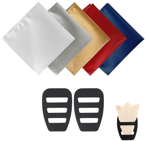 JINJUMEI Herren Einstecktuch Halter Set, 5 Stück Einstecktuch Herren, Stofftaschentücher mit 2 Stück Einstecktuch Halter, Einstecktuch Halter festes Klemmbrett für Hochzeit, Smoking, Anzüge