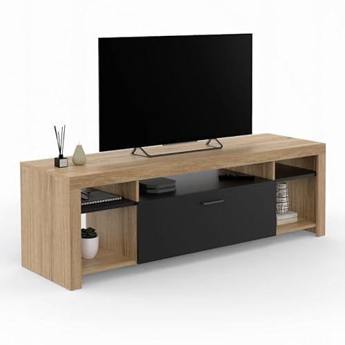 IDMarket - Meuble TV 140 cm Malo Bois et Placard Noir