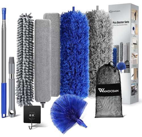 10 Pezzi Spolverino Telescopico,Togli Ragnatele Allungabile 250 cm,Spolverino per Polvere, Bastone Telescopico per Pulizia,Spazzole Pulizia per Pulizias Tetti Interni, Ragnatela,Bagno,Cucina