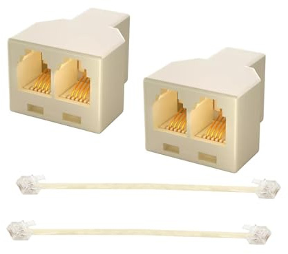 HAWAKA 2 Pack Telefono RJ11 6P4C Adattatore a 2 Vie, RJ11 6P4C Maschio a Convertitore Femminile con 5 Pollici Cavo, Adattatore a Parete Jack Splitter per Linea fissa