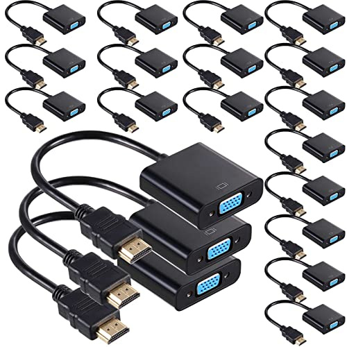 Yunsailing 10 Pack HDMI to VGA Adapter Converter Bulk Gold Plated Black HDMI to VGA Cable Compatible with Raspberry Pi Computer Desktop Laptop Monitor HDTV Projector