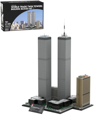 Bricksdiytoy Juego de bloques de construcción de torres gemelas a escala 1/800 (7121 piezas) – Modelo de arquitectura emblemática con escena callejera, diseño SPBrix, exhibición conmemorativa de