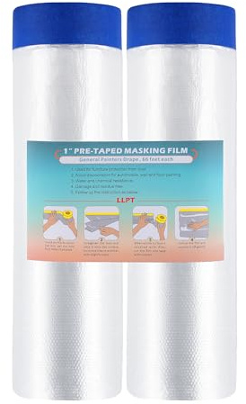 LLPT Tape and Drape Pre-Taped Masking Film 2 Packs-150cm(Unfolded) x 20m | Blue Washi Versatile Painter's Plastic Dust Sheets for Auto Wall Furniture Painting and Spraying Protection