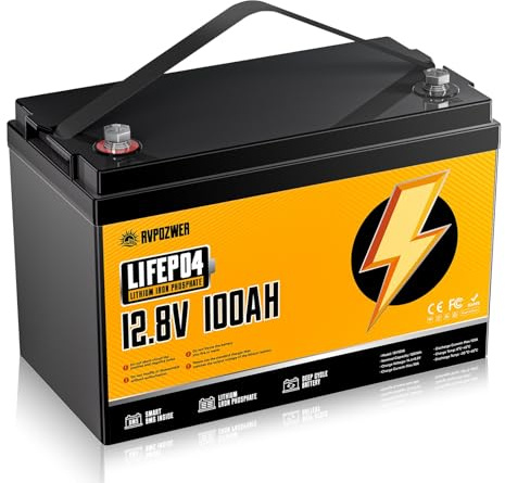 Rvpozwer Batteria LiFePO4 12V 100Ah, Batteria al Litio Ricaricabile 1280Wh con BMS 100A Integrato, 18.000 Cicli Profondi per Camper, Caravan, Pannelli Solari, Sistemi Off-Grid e Barche
