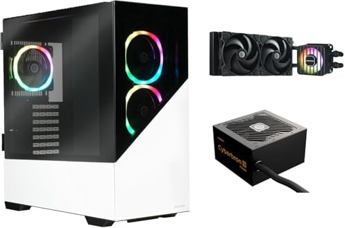 Enermax EnermaxK8 ARGB LIQMAXFLO SR 240 Boîtier PC de Jeu, Tour Midi, Blanc Neige et cyberbron III 750 W 80 Plus Bronze et Refroidissement à Eau