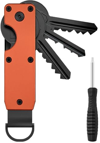 Key Organiser, Metal Outdoor Compass Keyring, Minimalist Smart Key Holder for 2–6 Keys (Orange)