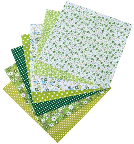 CABODYALS 7 Tissu Patchwork Vert à Pois Imprimé Floral en Coton Doux Vintage pour Couture Confection de Vêtements Décoration Scrapbooking Loisirs Créatifs