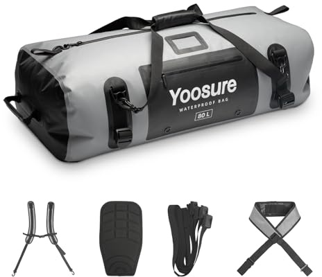 80L Waterproof Duffel Bag Motorcycle Dry Bag Backpack, Waterproof Zippered Bags with Backpack Spacer Pad for Kayaking Rafting Boating Canoeing Camping Paddle Beach (Grey)