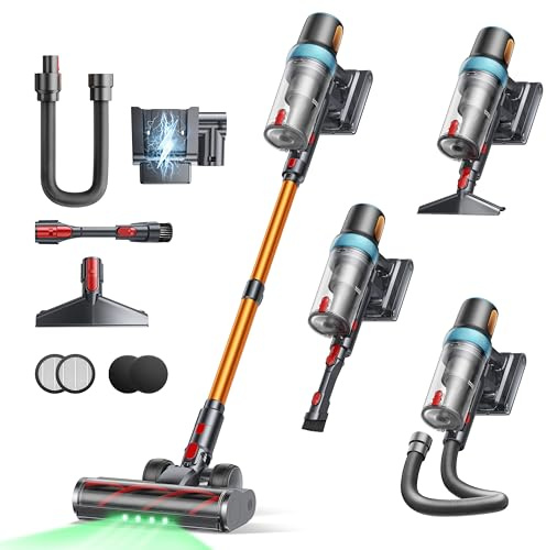 Cordless Vacuum Cleaner, 650W 55KPA 70Mins Vacuum Cleaners for Home, Upgraded Stick Vacuum with 3.3Ft Extendable Hose, LED Touch Screen, Wall Charging Station, Auto Mode for Carpet Pet Hair Hard Floor
