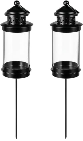 Nezyo 2 Piezas Farol de Tumba con Estaca de Tierra Farol de Tumba Resistente a la Intemperie para Urna Funeraria para Decoración Cementerio, 41,2 cm