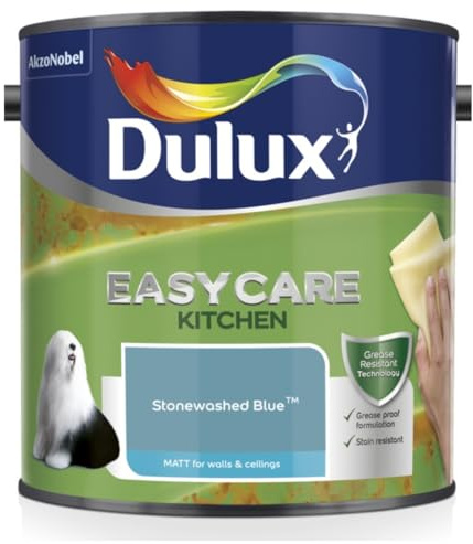 Stonewashed Blue Dulux Easycare Kitchen Matt Emulsion Paint 2.5L – Grease & Stain Resistant, Washable Matt Finish, Durable Interior Paint for Kitchen Walls & Ceilings