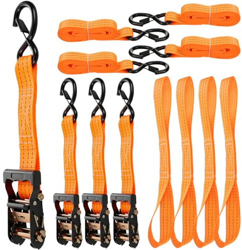 GEARCELL Ratchet Tie Down Straps 3M 38mm 800kg 4pcs Heavy Duty Orange