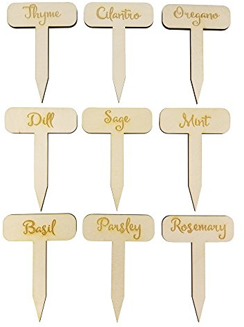 Herb Garden Markers - Set of 9 - Rustic Gardener Gift - Made in The USA - Birchwood - 2.75 x 4” - Indoor Potted Plant Engraved Stakes - Garden Signs