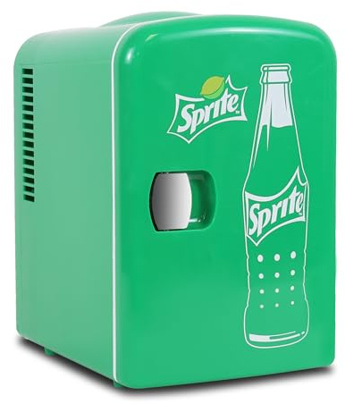 Coca Cola Sprite Mini Fridge For Bedrooms 4L Small 6 Can Table Top Quiet Mini Fridges For Skincare Office Food Drinks Kids Home Car & Travel 12V Portable Cooler Warmer Refrigerator Green
