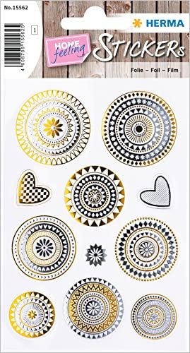 HERMA 15562 Aufkleber Mandala Gold Silber klein groß, 11 Stück, Herz Sticker mit runden Motiv, Kinder Etiketten für Fotoalbum Tagebuch Poesiealbum Scrapbooking Geburtstag Dekoration Briefe DIY Basteln