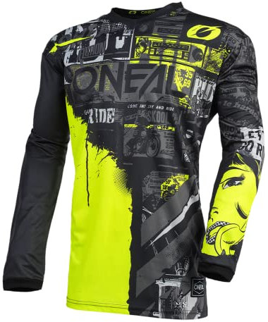 O'NEAL | Motocross-Jersey Langarm | Kinder | MX Enduro | Gepolsterter Ellbogenschutz, V-Ausschnitt, atmungsaktiv | Element Youth Jersey Ride | Schwarz Neongelb | Größe XL