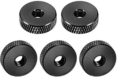 uxcell Flat Knurled Nut - M5 x 16mm x 5mm Thumb Nuts Lock Adjusting Nuts Aluminum Alloy Black 5Pcs