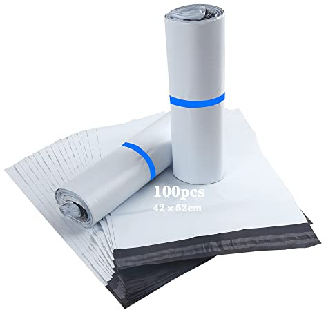 HVDHYY Enveloppe Plastique Expedition Grand Pochette Colis Vinted Emballage Envoie Colis Vetement Blanc 100pcs 42cmX52cm Sacs d'expédition Polystyrène pour Vêtements, Textiles et Boîtes à Chaussures