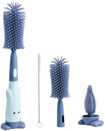 Vicloon Baby Flaschenbürste Set, 3 in 1 Silikon Babyflaschenbürste für Babyflaschenbürste und Sauger, BPA-frei, mit Soft Brush Saugerbürste Strohhalmreiniger(Blau)