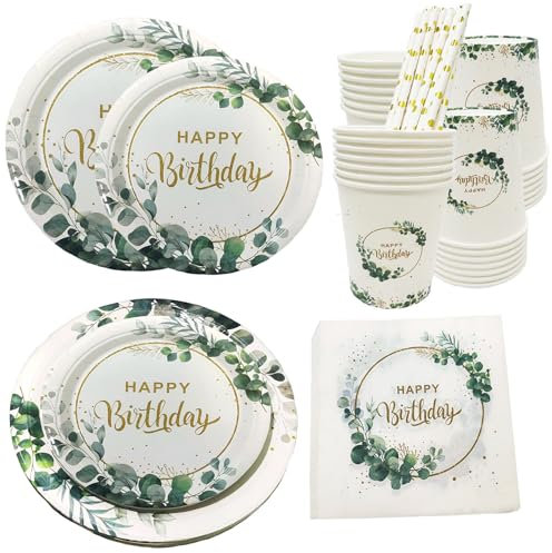 Vaisselle de Fête Vert Sauge 120 Pcs pour 24 Invités - Assiettes Jetables, Gobelets, Serviettes pour Baby Shower et Anniversaire