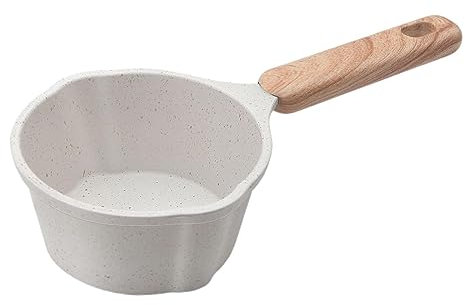 Milageto Cacerola de Leche con asa de Madera y Revestimiento Antiadherente, Blanco