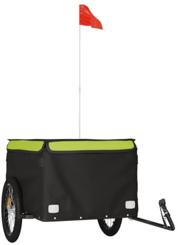 vidaXL Lastenanhänger, Anhänger für Fahrrad, Fahrradanhänger mit Deichsel Sicherheitsflagge, Transportanhänger, Schwarz Grün 45kg Eisen