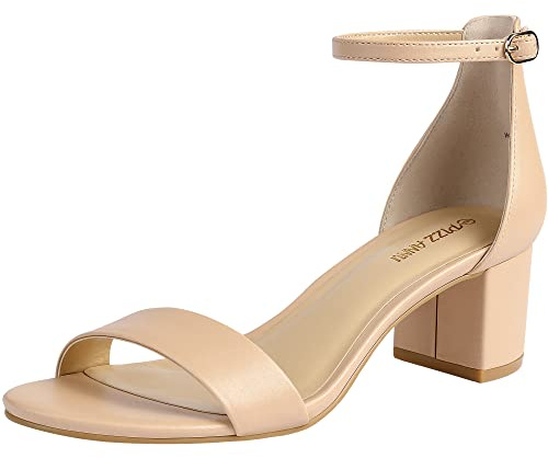 PIZZ ANNU Sandalen Damen mit Absatz Bequem Sandaletten Sommer Elegant Sommerschuhe Klassische Blockabsatz Schuhe Nude EU 42