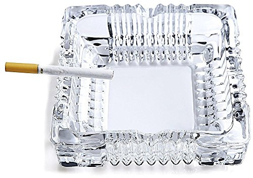 Luxury Glass Ashtray - For Home - RV - Table Top or Office - Smoke Collectable Tribal Decoration with 4 Grooved Cigar Beds - For Cigarette or Cigars - SQUARE 4.5 (Small 1)
