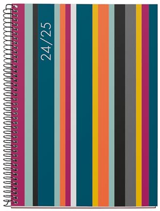 Miquelrius - Agenda 18 Meses 2024-2025, de Julio 2024 a Diciembre 2025, Tamaño Plus 155 x 213 mm, Semana Vista, Espiral Metálico Negro, Cubierta de Cartón Forrado, Español, Inglés y Portugués, Rayas