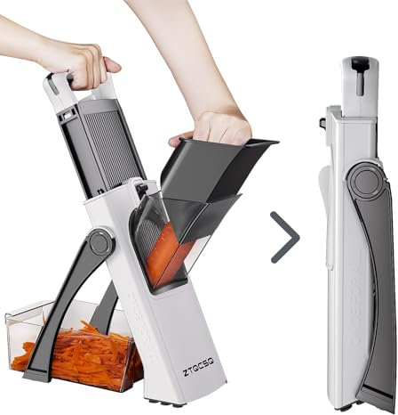 ZTQCSQ [All in 1] Upgraded Version Safe Mandoline Slicer for Kitchen, Adjustable Thickness. Veggie Slicer, Rapid Prep Mandoline, Detachable Blade, Cleaning Brush (WhiteBlack)