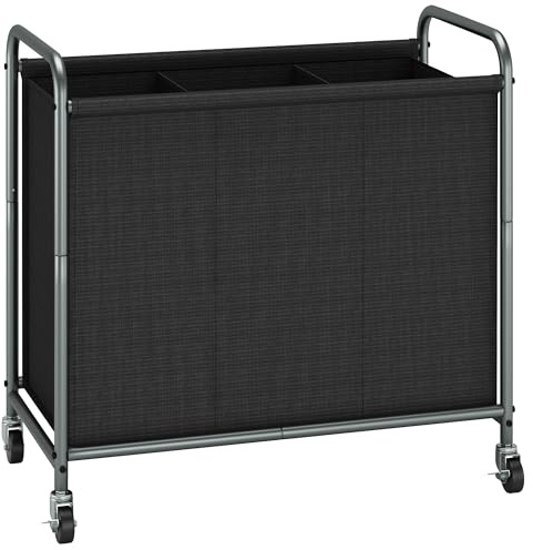 STORAGE MANIAC Rolling Laundry Hamper, 165L Laundry Basket with Lockable Wheels, Triple Clothes Sorter Cart, 3 Bag Clothes Separator Hamper for Closet, Bathroom, Laundrys Room, 3 Section Black