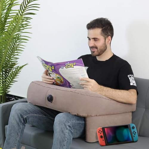 Suanti lesekissen für Bett und Sofa,Reading Pillow,Body Pillow,Lesekissen für Erwachsene im Bett, Gaming-Lesekissen, Armlehne, Häkelstützkissen, aufblasbares Lesekissen mit Armlehnen(Grey)