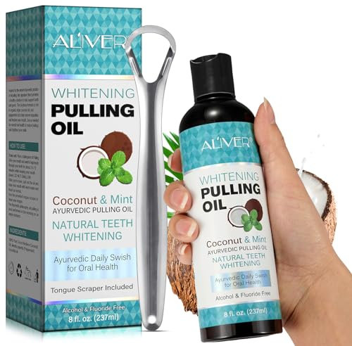 Kokosnuss-Ziehöl für die Zähne,Kokosöl Zähne 237ml,Coconut Pulling Oil,Ölziehen mit Zungenschaber - Natürliche Mundpflege, frischen Atem,Zahnaufhellung und Zahnfleischgesundheit,Alkoholfrei