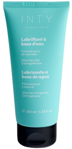 INTY ESSENTIALS - Lubrifiant intime à l'eau 99,50% naturel 100ml, Aloe Vera Bio, Carraghénane, hydratant & longue durée - ph neutre, Vegan, sans silicone