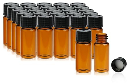 ALWSCI 20 st 10 ml bärnsten glas prov flaska provtagning flaskor 18–400 svart stängd topp PP Cap, PE Liner provbehållare laboratorieflaskor 22 × 52 mm