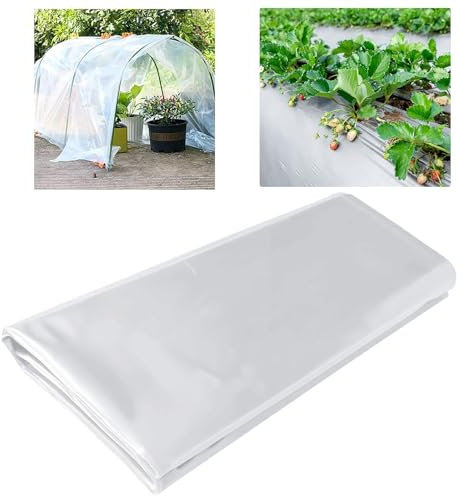 2M X 3M Plastic Sheeting Heavy Duty, 40Mu Clear Polythene Sheeting, Versatile Waterproof White Plastic Sheet Polythene Cover Sheets for Gardening, Insulation, Building, and Dust Protection (White)