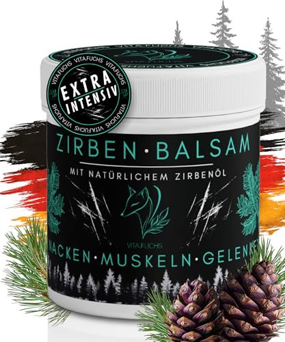 Vita.Fuchs Zirben Balsam | Zirbenöl Creme mit aromatischem Zirbenduft | Massagebalsam für Rücken, Muskeln & Gelenke | Pflegebalsam mit pflanzlichen Ölen | 200 ml