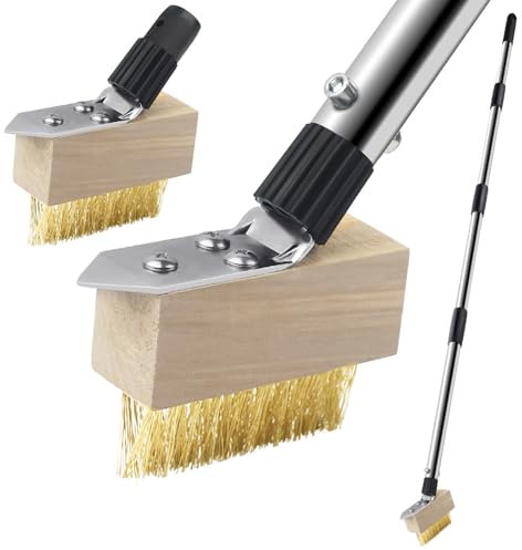 Weed Moss Remover Patio Brush with Long Handle, Block Paving Brush Weeding Tool, Wire Grout Cleaner Crack Weeder for Driveway Path Paver Decks (2 Heads)