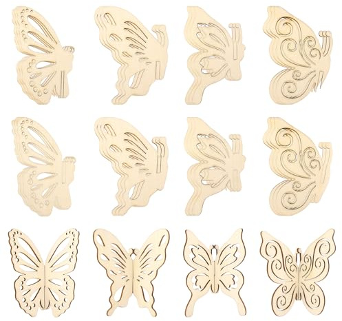 lasuroa 24pz Farfalle in Legno 3D per Lavoretti, 4 Stili Fai da Te Sagome di Farfalle Primaverili Dipingere Decorazioni Non Finite per Bambini Adulti Che Vogliono Dipingere Decorazioni