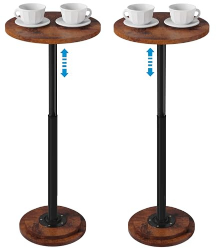 Jchccu 2Pack Drink Table, Small Side Table with Adjustable Height & Heavy-Duty Design, Pedestal Martini Tables for Small Spaces, Sofa Couch, Living Room, Bedroom, Supports up to 88 lbs, Rustic Brown
