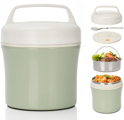 profiwoab Contenitore termico per mangiare, 1,2 l, in acciaio inox con cucchiaio, ciotola termica a prova di perdite, per bambini, adulti, contenitore termico per porridge pasti