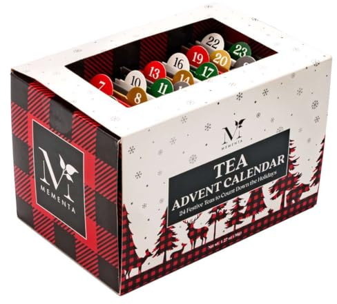 Mementa Inc - Calendario dell'Avvento 2025 Confezione regalo | 24 bustine di tè confezionate singolarmente - Confezione regalo per le vacanze | Calendario dell'Avvento di Natale 2025 per adulti