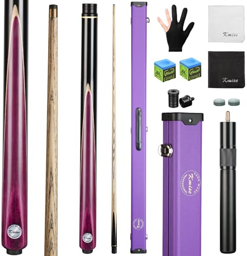 Kmise 57 3/4 Jointed Snooker Billiard Pool Cue Handcrafted 9.5MM Tip Ash Wood Cue 19~21oz with Telescopic Aluminium Extension & Billiard Cue Case | Chalk Accessories Snooker Cue Set (Purple 20oz)