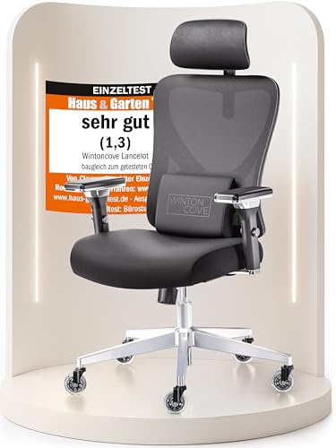 WINTONCOVE Lancelot Bürostuhl Ergonomisch [VERGLEICHSSIEGER] Bürostuhl Testsieger | Schreibtischstuhl Ergonomisch | Komfortabler Gaming Stuhl | Drehstuhl 150kg für höchsten Komfort