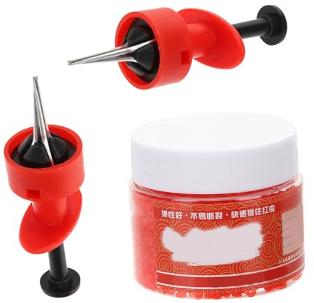 NIYANGLE Juego de Clips para Cebo de Gusano Rojo y Lombriz de Tierra, 2 Pinzas Rojas y 1 Paquete de Ligas Elásticas 1.5x3 Cm (Aprox 3000 Piezas), Accesorios Portátiles para Pesca al Aire