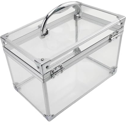 MERIGLARE Estuche de Maquillaje Acrílico, Maletín de Viaje Portátil para Artistas con Asa, Caja de Cosméticos, Organizador de Artículos de Aseo para Joyería, Es, Plata