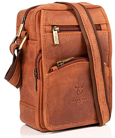 MATADOR Männer Umhängetasche aus Echtleder #AVEIRO, Bequeme Kleine Tasche Herren mit vielen Fächern und verstellbarem Tragegurt, Alltagstaugliche Herren Tasche Umhängen, Braun Vintage