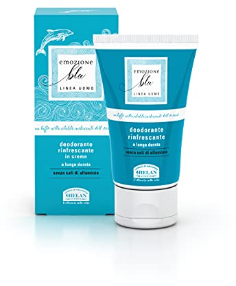 Helan Emozione Blu - Deodorant Womens & Mens in Cream with Essential Oils, Long Lasting & Free of Aluminium Salts - Deodorant for Men & Women, Dermopurifying & Refreshing Action - Made in Italy 125 ml